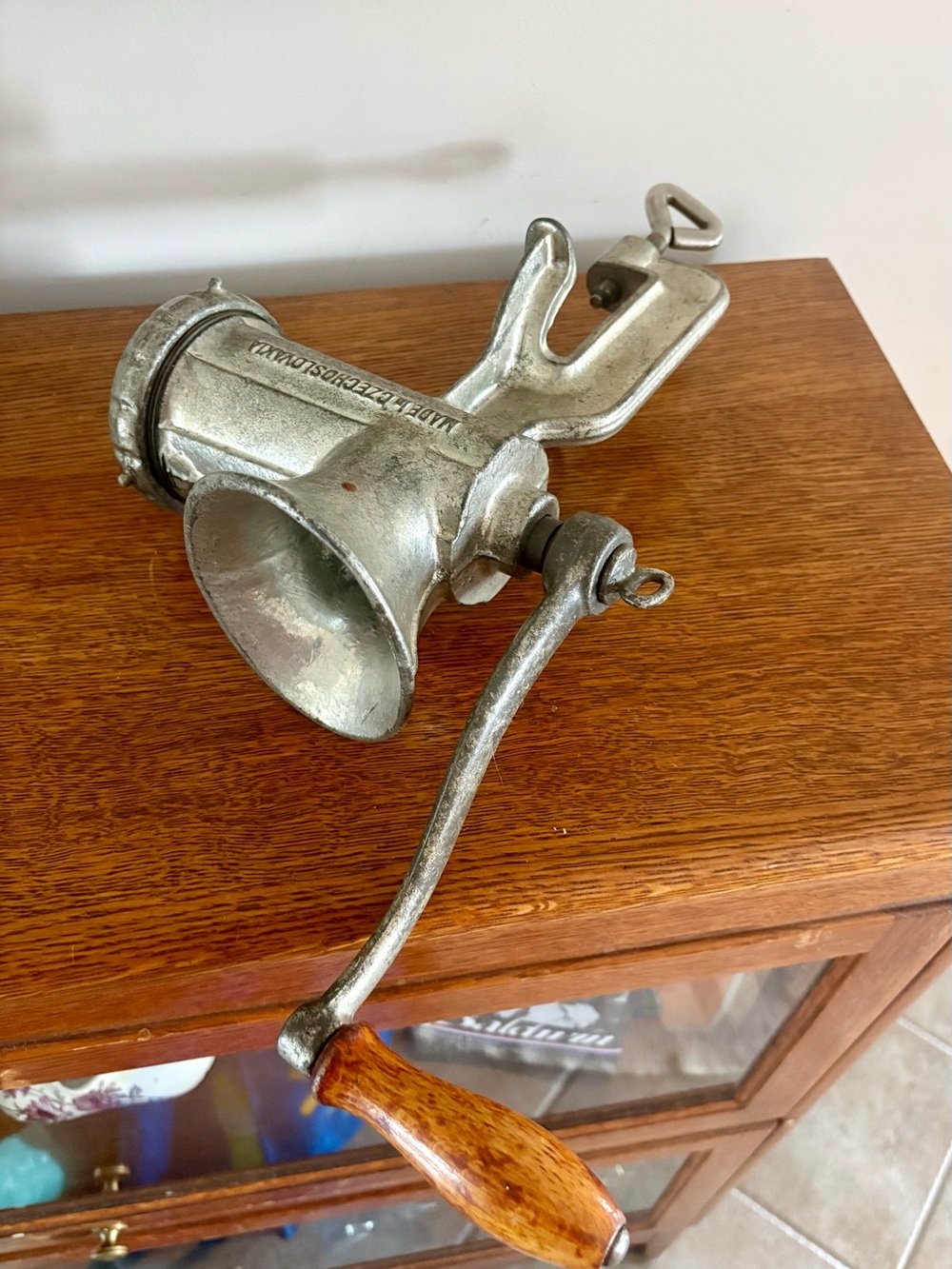 Vintage Porkert Hand Crank Grinder / Meat Mincer in Silver Metal